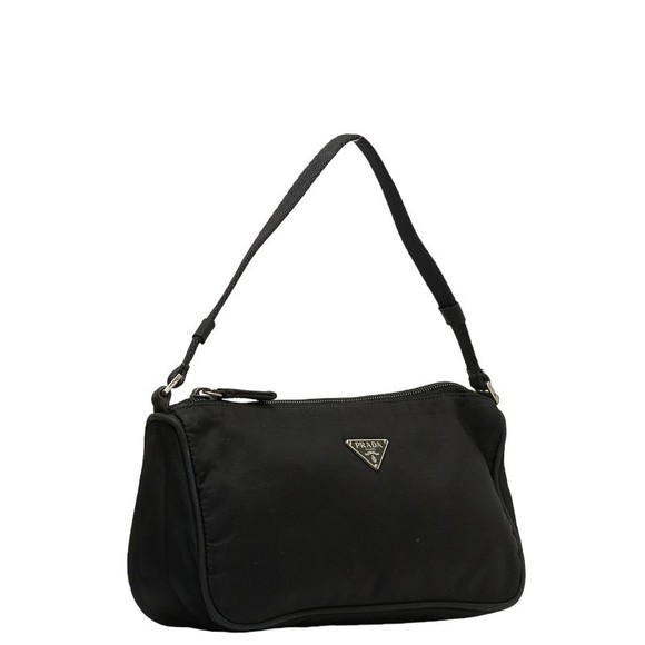 Prada Pouch Handbag Triangle Nylon Black Plate - Picture 1 of 10